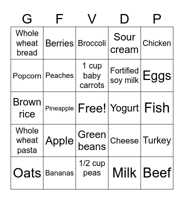 Healthy Eating Bingo Card