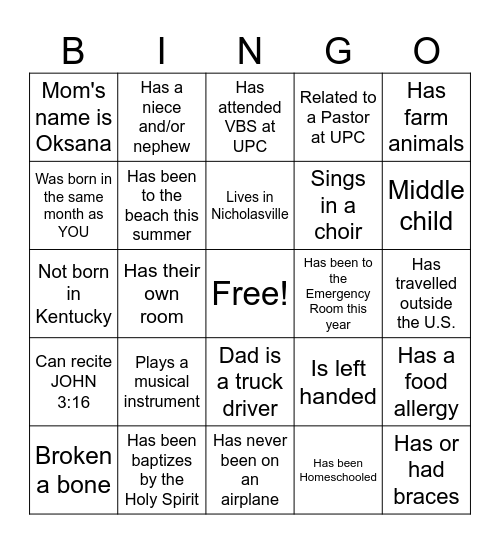 Get-to-know-you Bingo Card