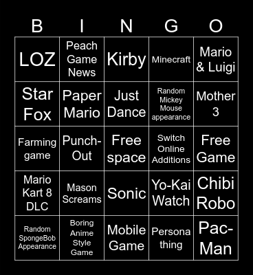 September Nintendo Direct Bingo Card