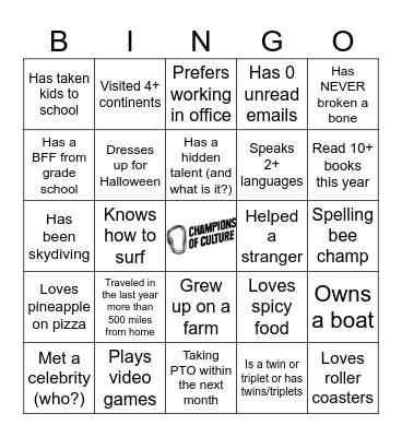 Get to Know You Bingo Card