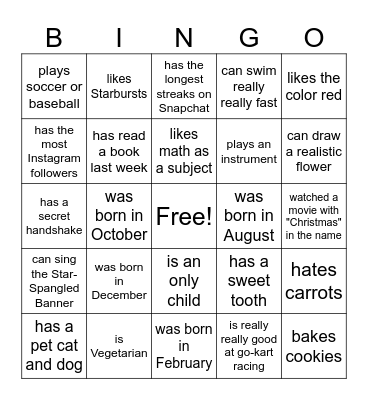 Find Someone Who Bingo Card