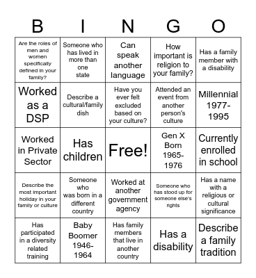 DIVERSITY BINGO Card