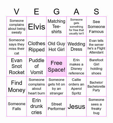 Callie's Vegas Birthday Bingo Card