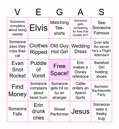 Callie's Vegas Birthday Bingo Card