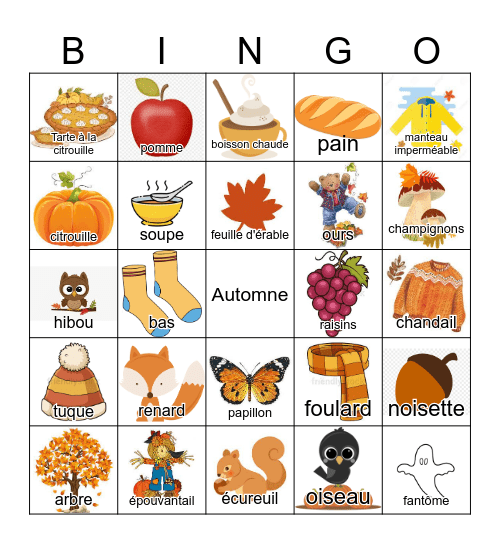 Automne Bingo Card