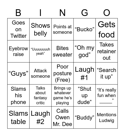 Deklan bingo Card