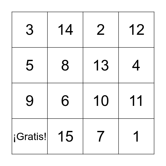 Los Numeros Bingo Card