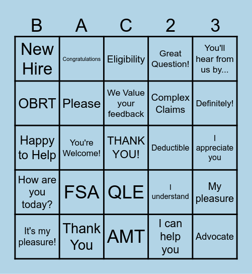 BAC Appreciation Week Bingo Card