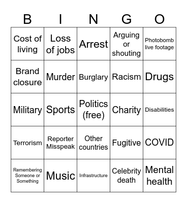 Bingo for news Bingo Card