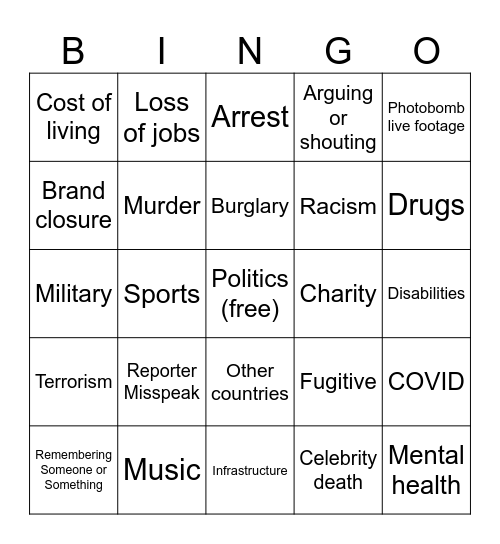 Bingo for news Bingo Card