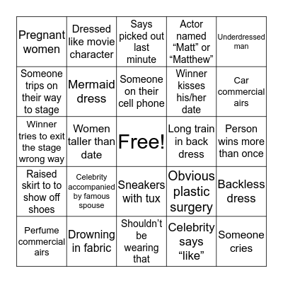 OSCAR Party Bingo Card