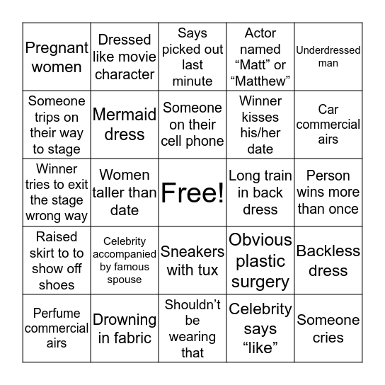 OSCAR Party Bingo Card