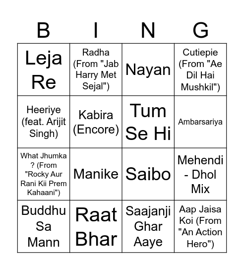 Mehendi Bingo Card