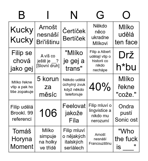 Milkshake Bingo Card