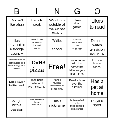 Breaking the Ice Bingo Card
