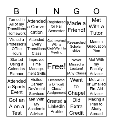 Academic Success Bingo! Bingo Card