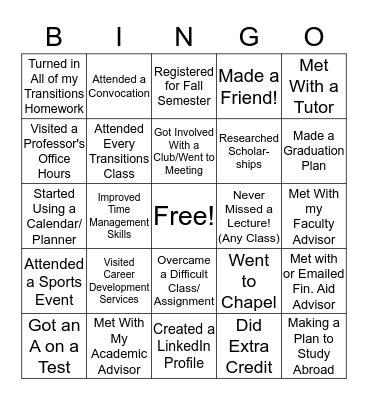 Academic Success Bingo! Bingo Card