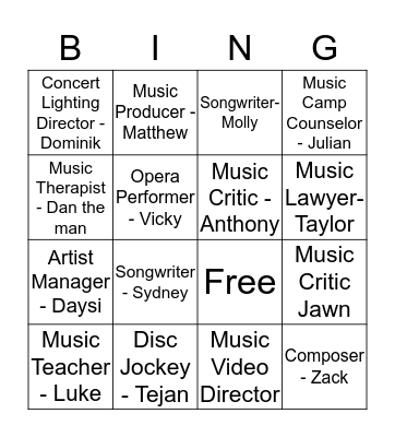 Careers in Music Bingo Card