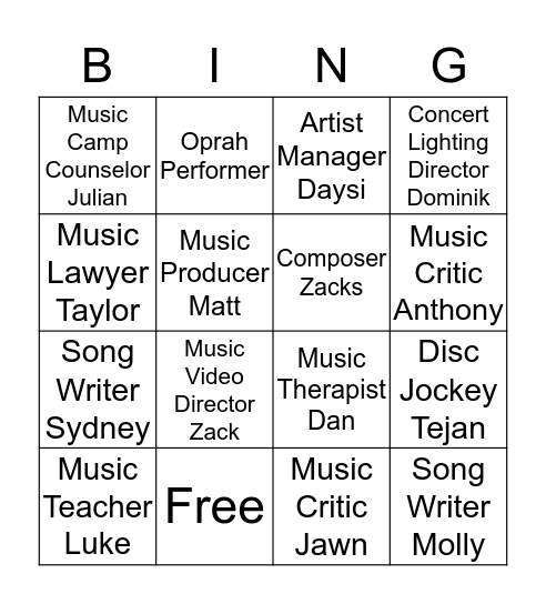 Music Producer Bingo Card