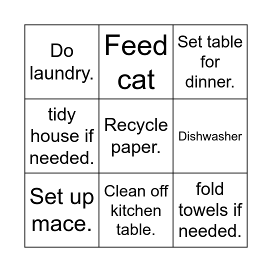 Afternoon routine Bingo Card