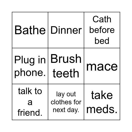 Evening Routine Bingo Card