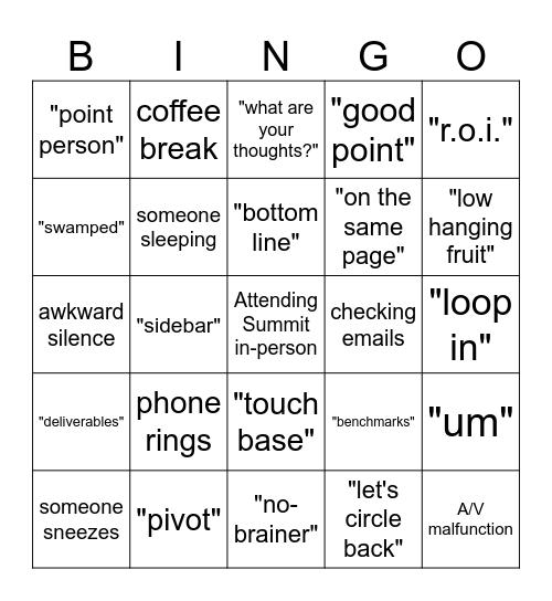 Roehl IT Summit Bingo! Bingo Card