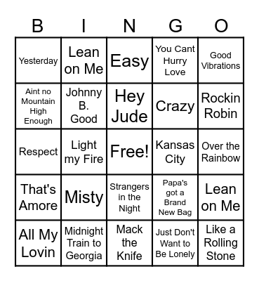 Pete's Music Bingo Card