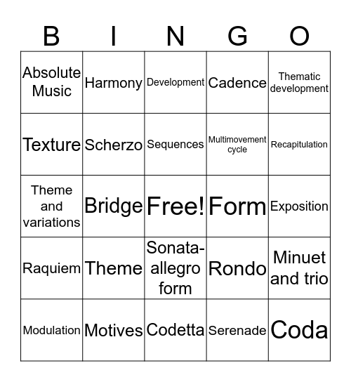 Music History Chapters 22-24 Bingo Card