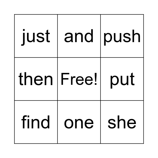 Heart Words Bingo Card