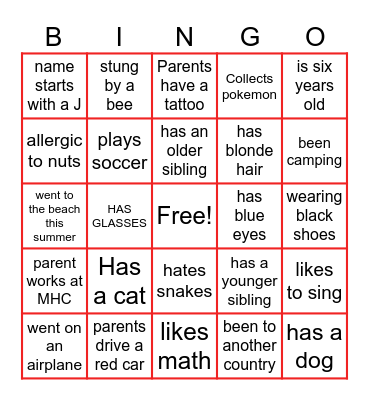 Get to Know You Bingo Card