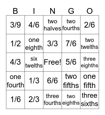 FRACTION BINGO! Bingo Card