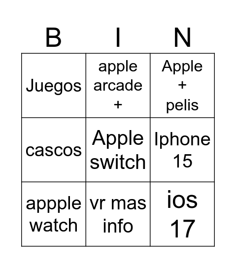 Appple Direct Bingo Card