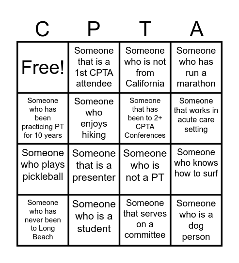 CPTA BINGO! Bingo Card