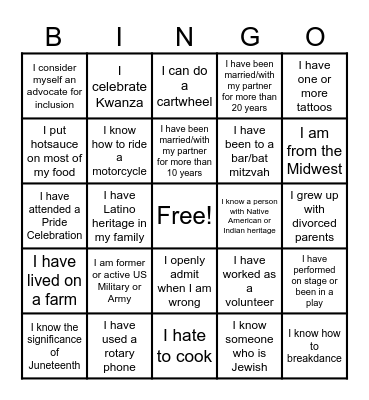 DIVERSITY BINGO Card