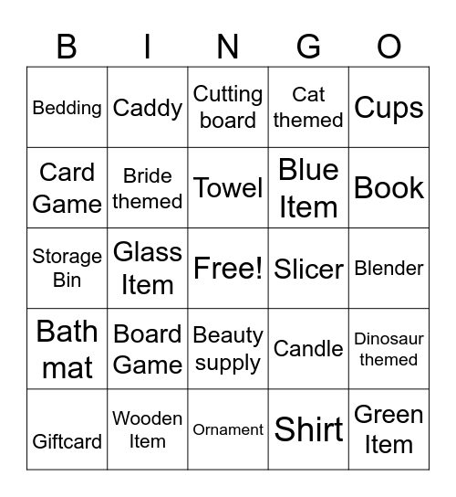 Jill's Bridal Shower Bingo Card