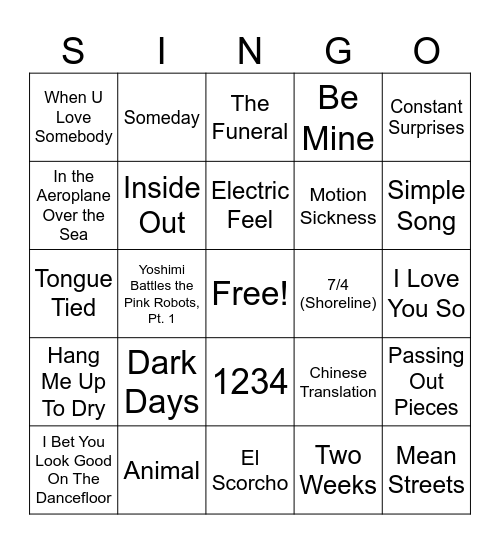 Round 1 - "Indie" Bingo Card