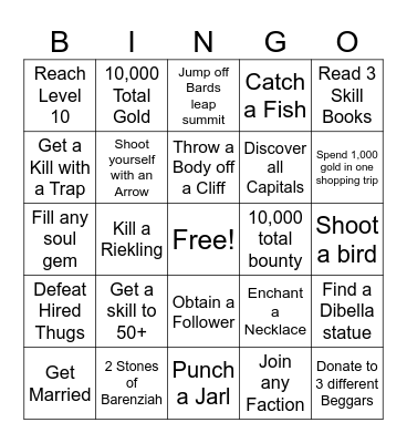 Skyrim Card 1 Bingo Card