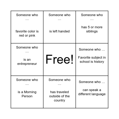 Getting to Know You Bingo Card