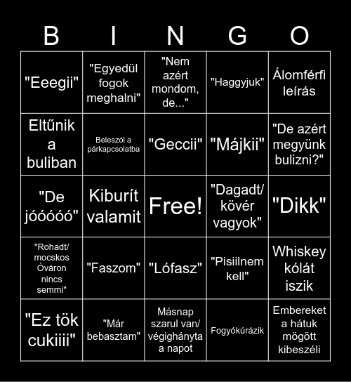 Lófasz Bingo Card