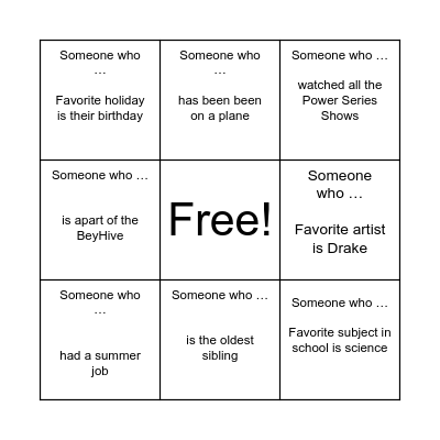 Getting to Know you Bingo Card