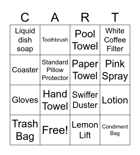 Housekeeping Cart Bingo Card
