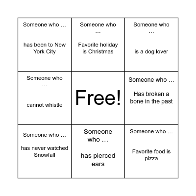 Getting to Know You Bingo Card
