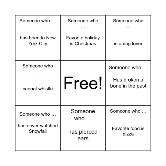 Getting to Know You Bingo Card