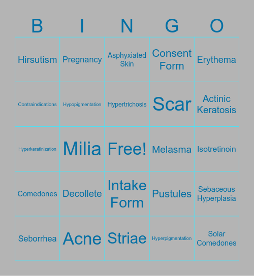 Skin Analysis Bingo Card