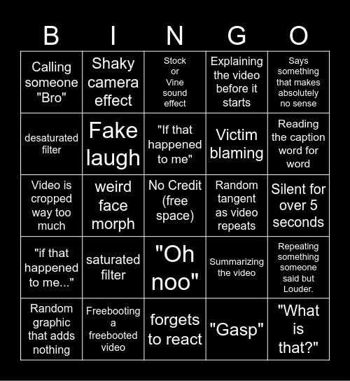 Sssniperwolf Bingo Card