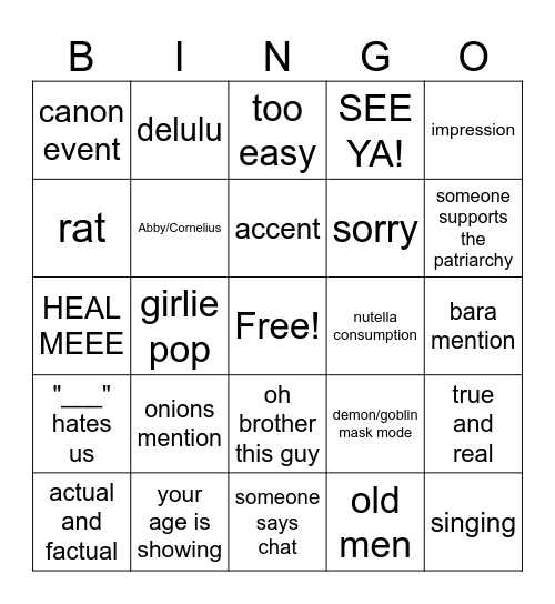 wuNdrus taYLES Bingo Card