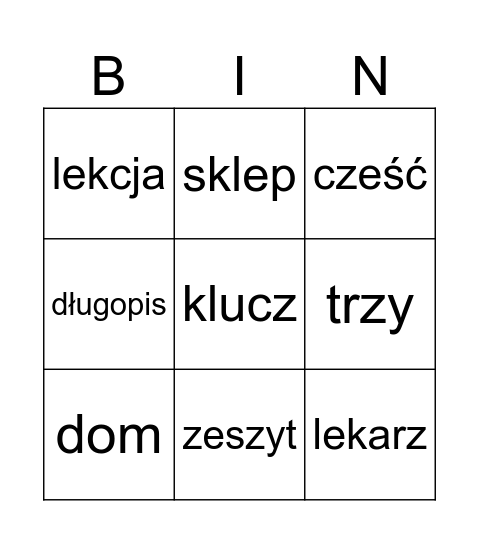 język polski Bingo Card