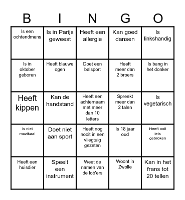 Kennismakingsbingo Card