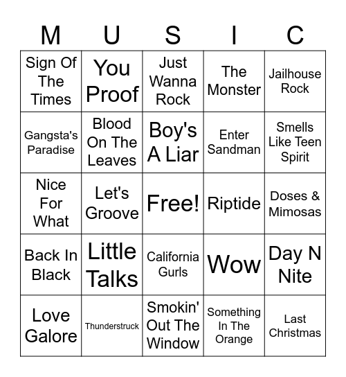 APO Music Bingo Card