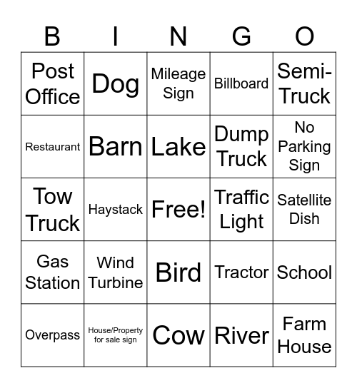 6th Grade Yellowstone Trip Bingo Card
